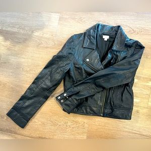 Faux leather jacket, cropped, with zipper